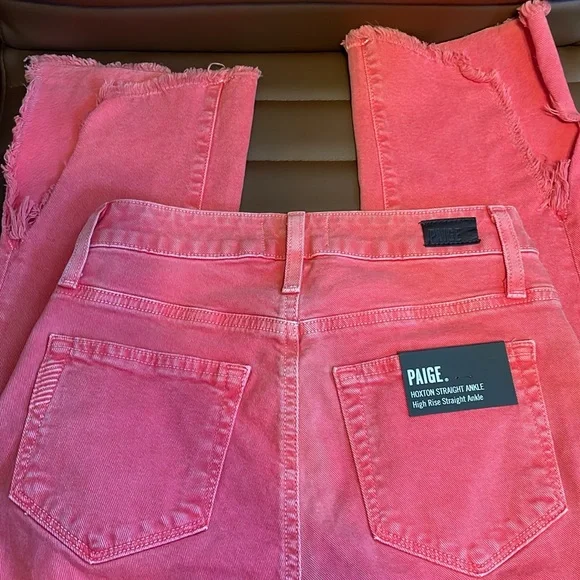 PAIGE Hoxton Pink Straight Ankle Flare Women's Casual Jeans Pants